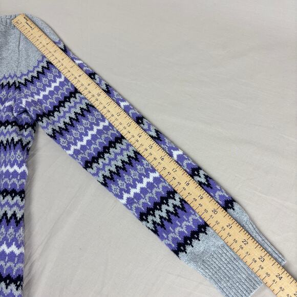 Talbots Size Small Zig Zag Fair Isle Sweater - Purple Grey Black Side Split Hem - Picture 9 of 12